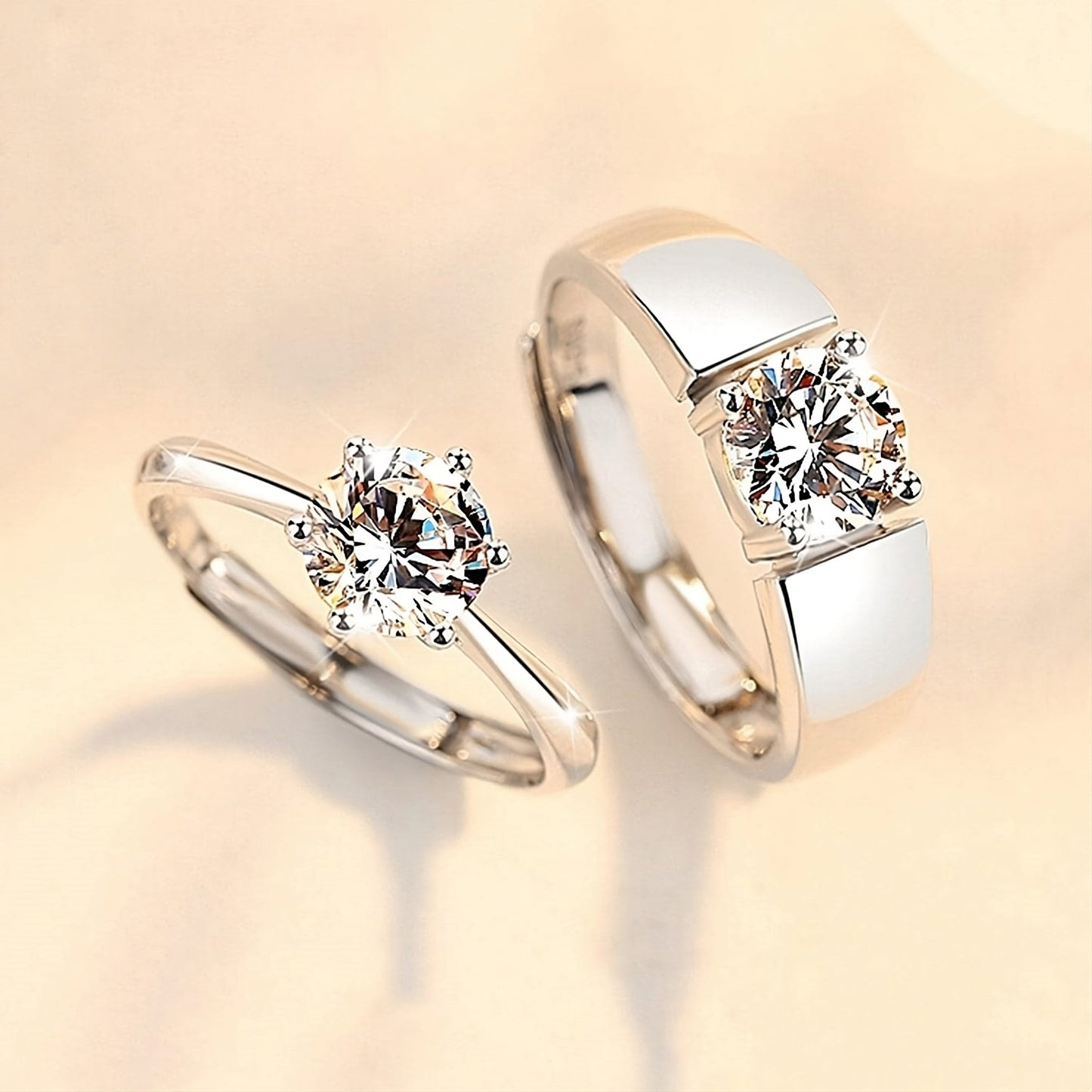 Luxury CZ Stone Size Adjustable Couple Rings Set - Miraaj