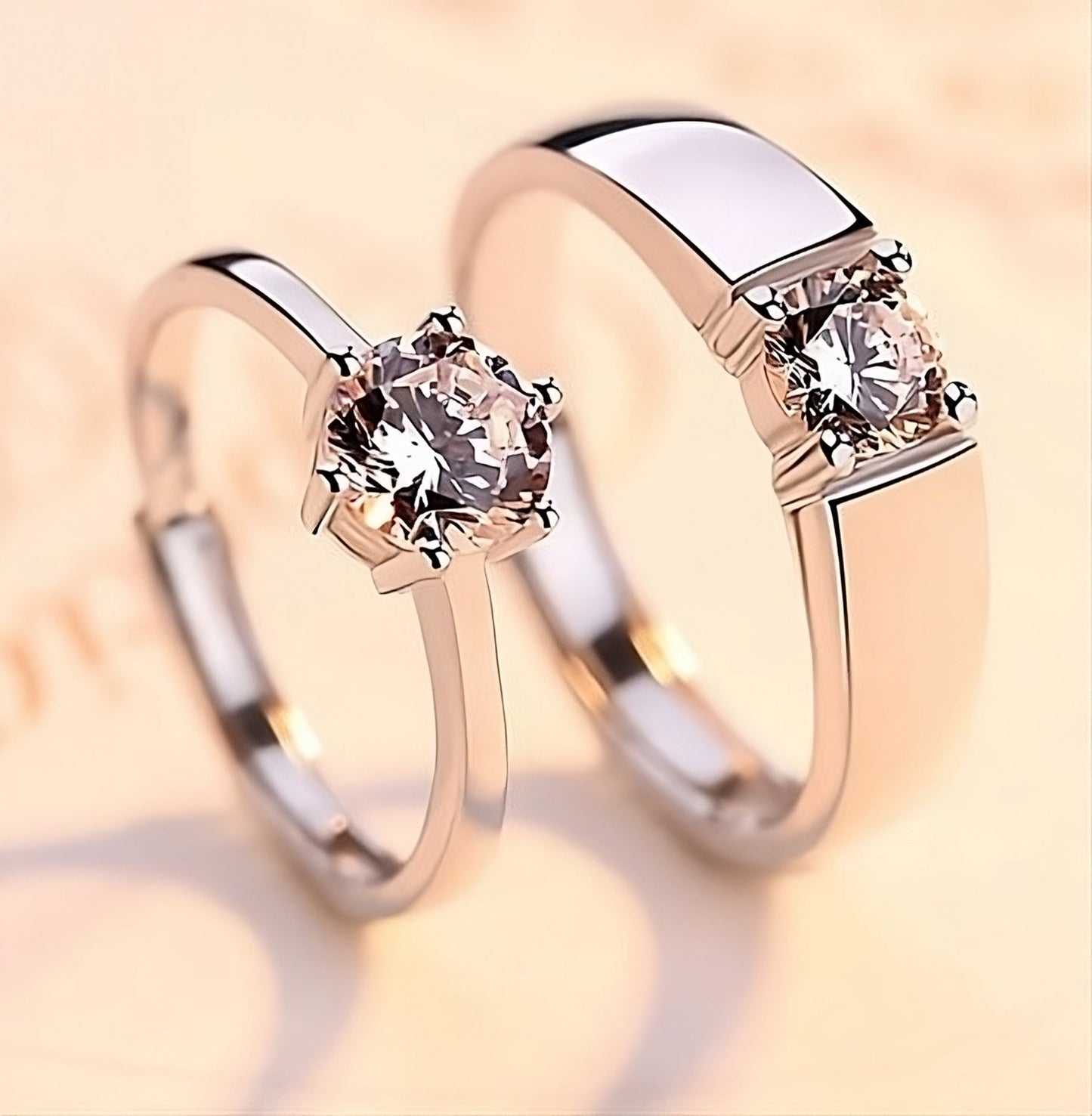 Luxury CZ Stone Size Adjustable Couple Rings Set - Miraaj