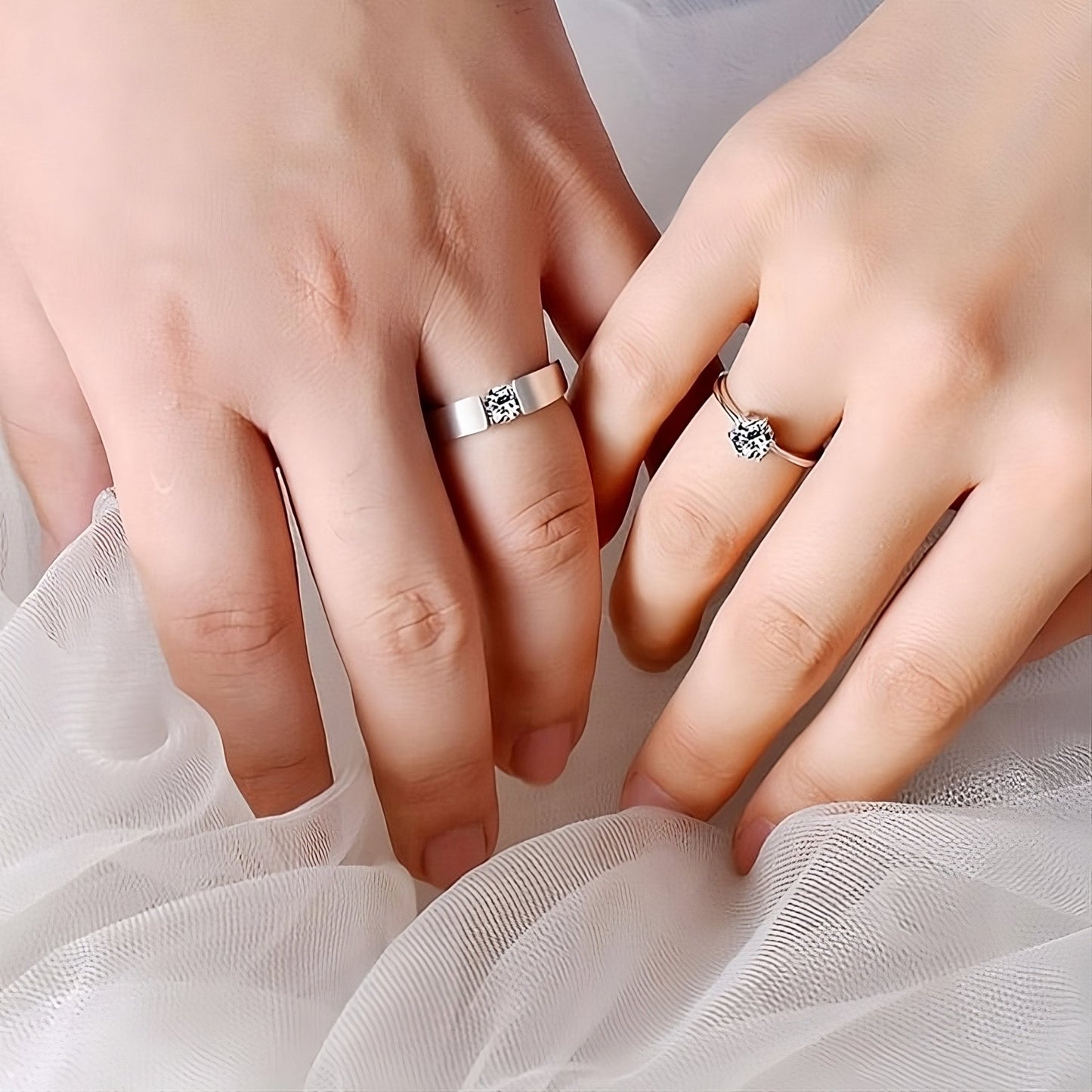 Luxury CZ Stone Size Adjustable Couple Rings Set - Miraaj